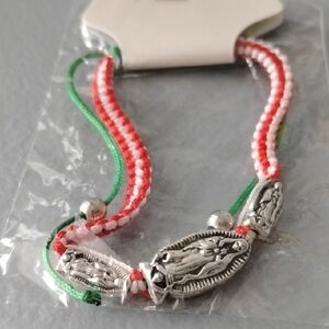 Fashion Jewelry Silver Religious Bracelet with Red and Green Accents